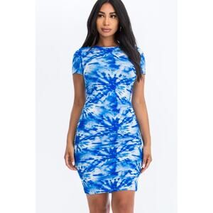 Tie-dye printed dress (Blue)-Medium